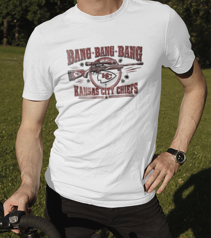 Kansas City Chiefs Bang Bang Bang Sniper Rifle Bullet Holes T-Shirt