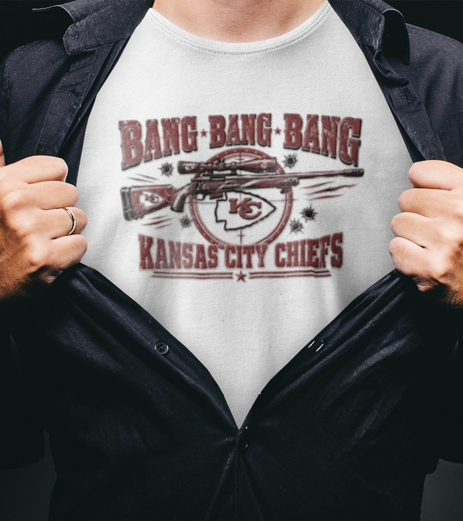 Kansas City Chiefs Bang Bang Bang Sniper Rifle Bullet Holes T-Shirt