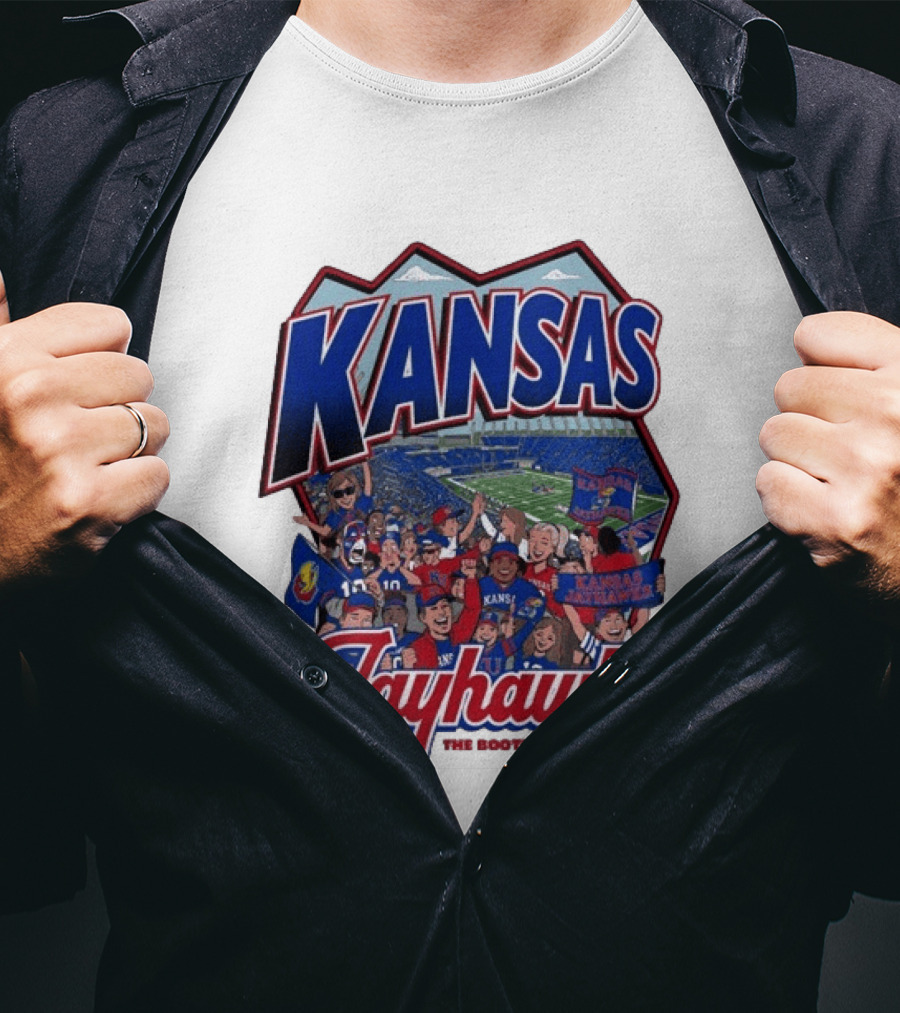 Kansas Jayhawks The Booth Lawrence Kansas Memorial Stadium Game Day Crowd T-Shirt
