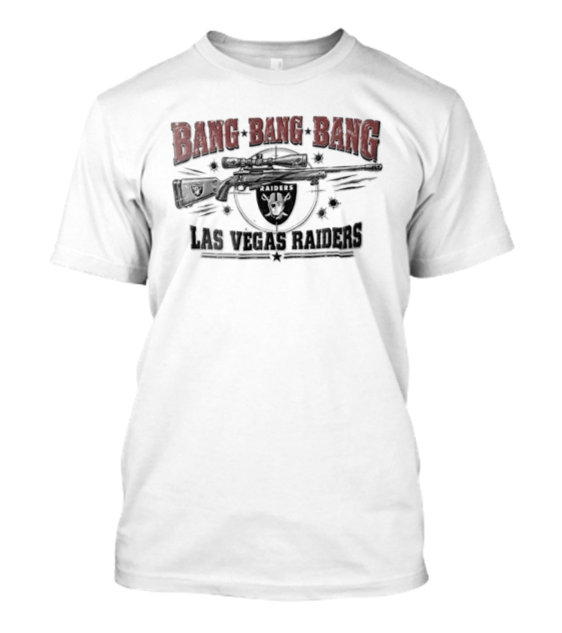 Las Vegas Raiders Bang Bang Bang Rifle Crosshairs Bullet Holes Distressed T-Shirt