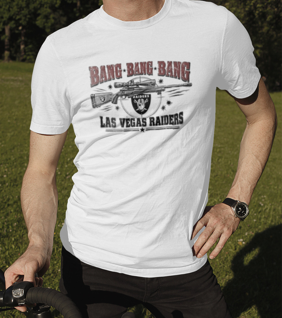 Las Vegas Raiders Bang Bang Bang Rifle Crosshairs Bullet Holes Distressed T-Shirt