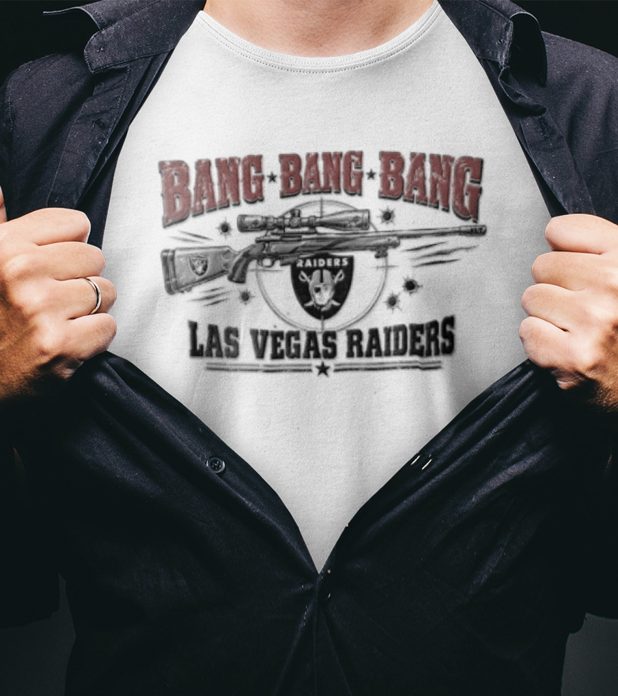 Las Vegas Raiders Bang Bang Bang Rifle Crosshairs Bullet Holes Distressed T-Shirt