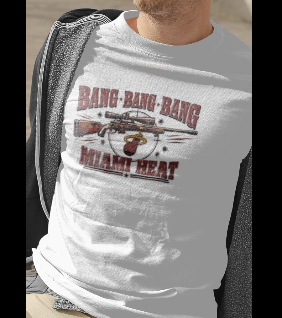 Bang Bang Bang Miami Heat Sniper Rifle Target Bullet Holes Distressed T-Shirt