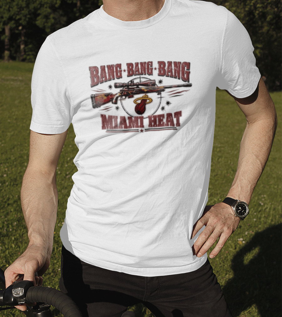 Bang Bang Bang Miami Heat Sniper Rifle Target Bullet Holes Distressed T-Shirt