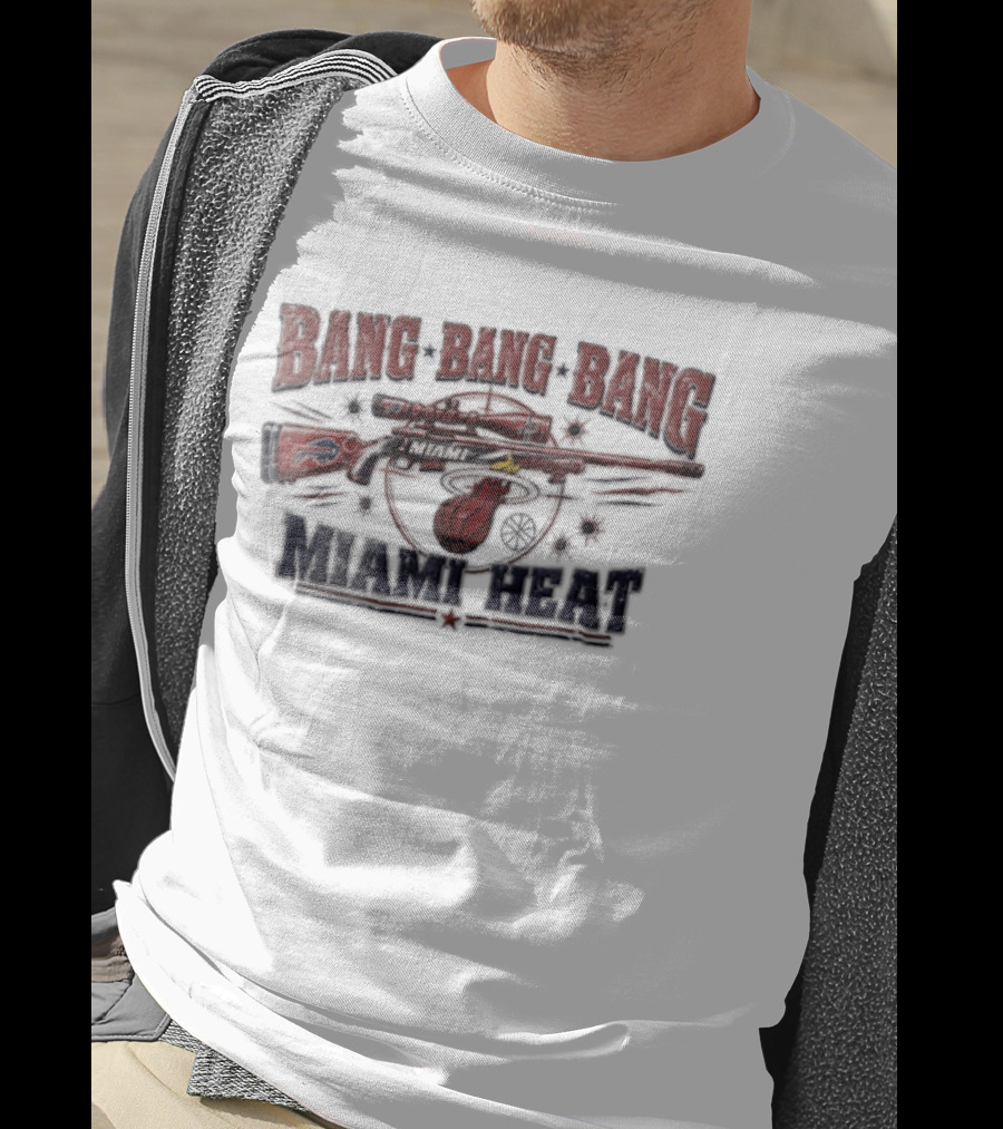 Bang Bang Bang Miami Heat Sniper Rifle Target Bullet Holes Distressed T-Shirt