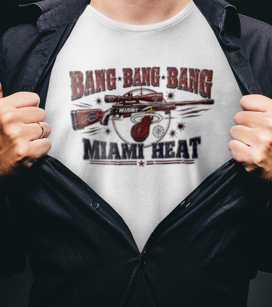 Bang Bang Bang Miami Heat Sniper Rifle Target Bullet Holes Distressed T-Shirt