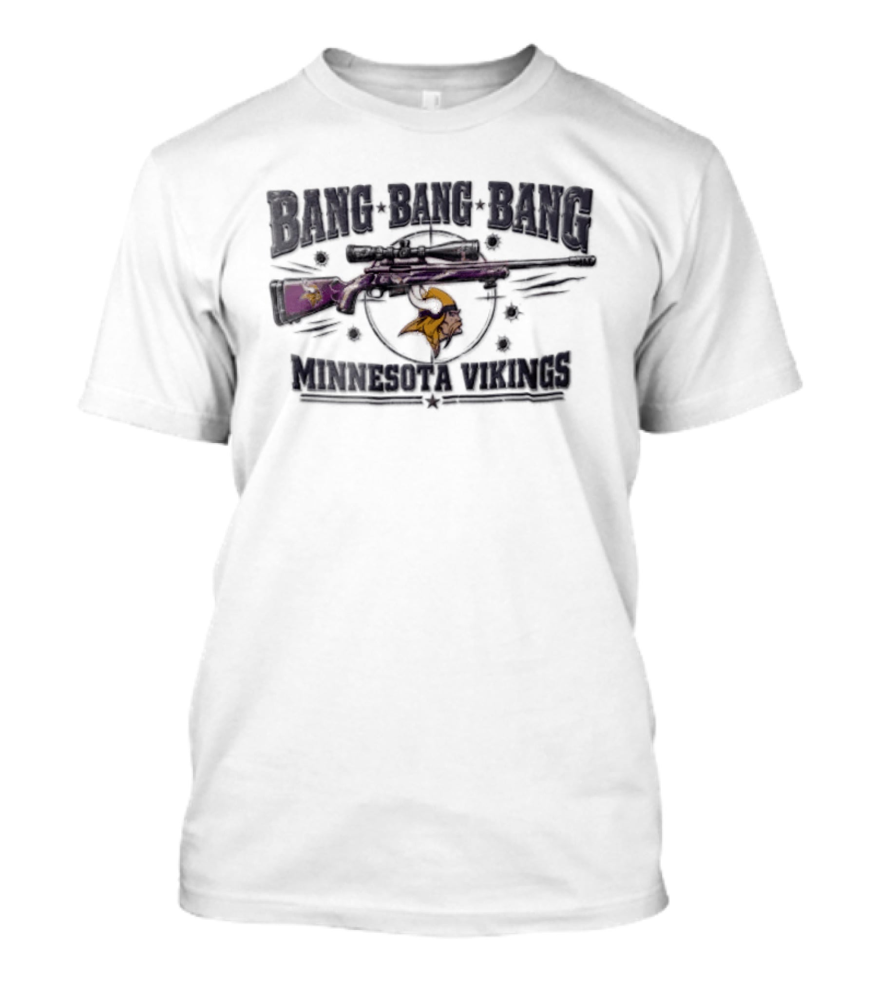Minnesota Vikings Bang Bang Bang Sniper Rifle Target Bullet Holes T-Shirt
