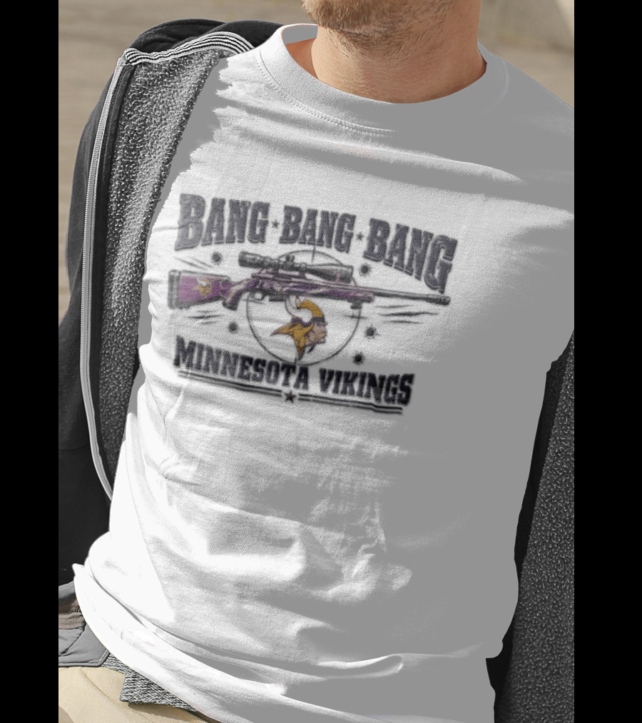Minnesota Vikings Bang Bang Bang Sniper Rifle Target Bullet Holes T-Shirt