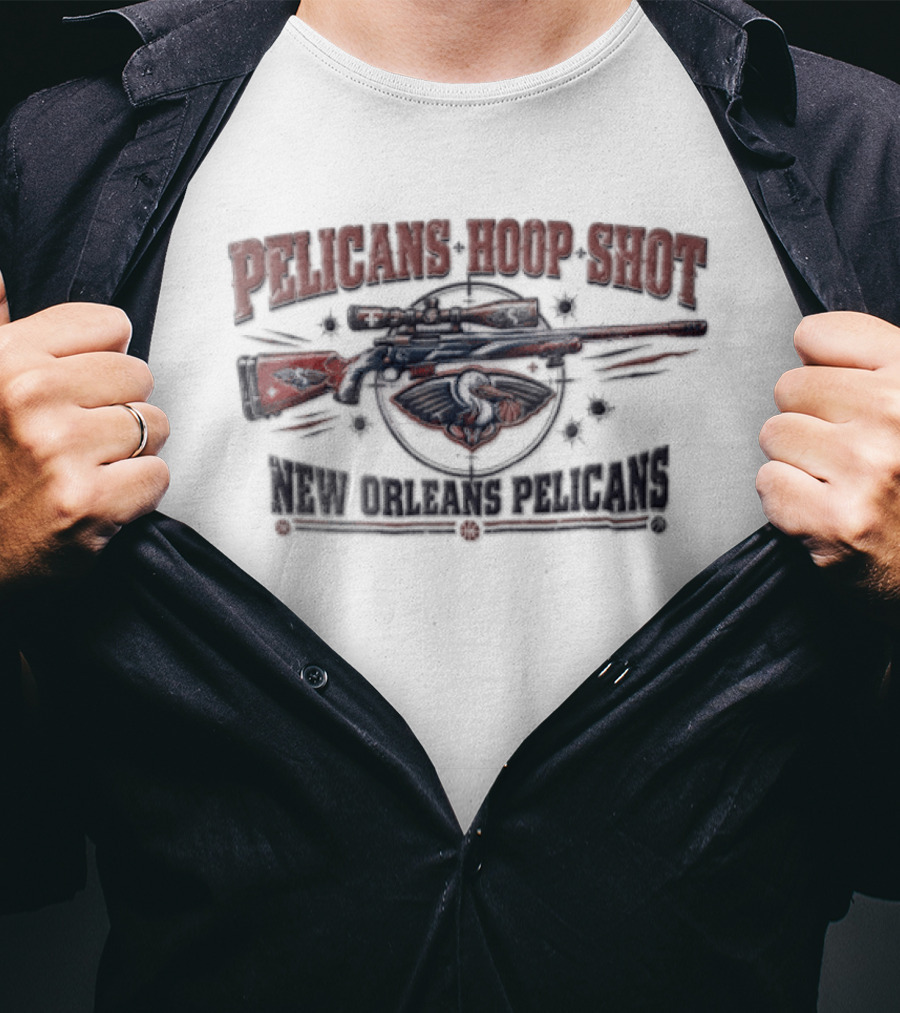 New Orleans Pelicans Hoop Shot Sniper Rifle Crosshair Bullet Holes Distressed T-Shirt