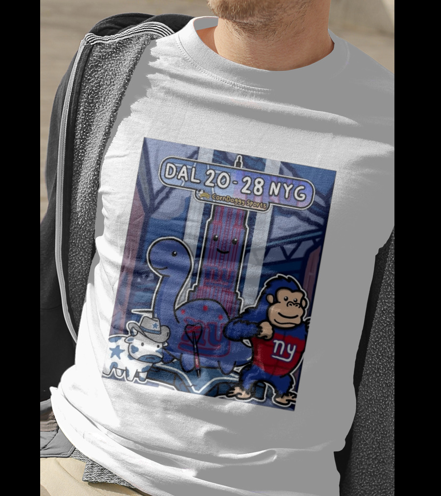CornDoggy Sports DAL 20 28 NYG Dallas Cowboys New York Giants Cartoon Characters T-Shirt