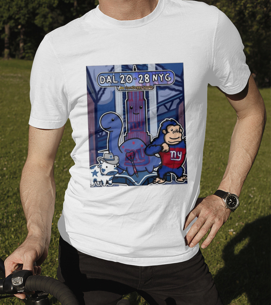 CornDoggy Sports DAL 20 28 NYG Dallas Cowboys New York Giants Cartoon Characters T-Shirt