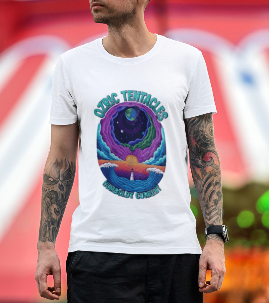 Ozric Tentacles Humboldt Current Ocean Lighthouse Sunset Planet Waves T-Shirt