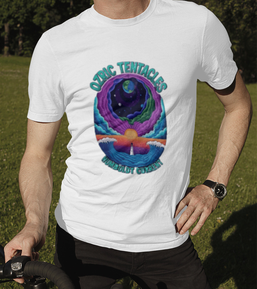 Ozric Tentacles Humboldt Current Ocean Lighthouse Sunset Planet Waves T-Shirt