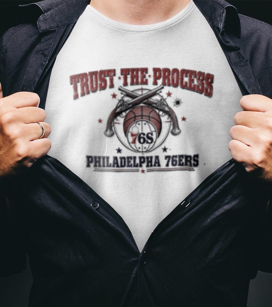 Philadelphia 76ers Trust The Process Crossed Pistols Basketball Distressed T-Shirt