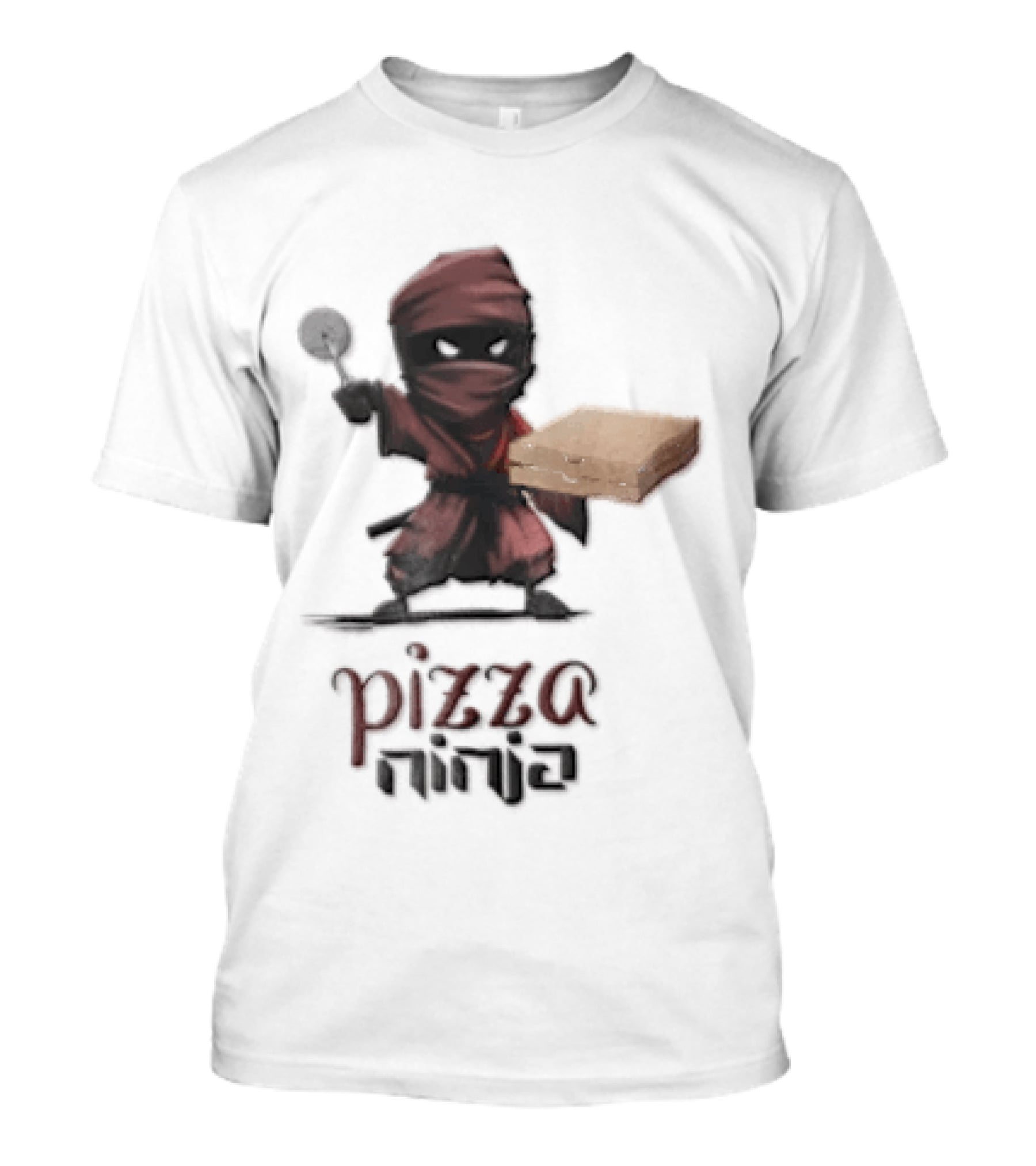 Pizza Ninja Red Masked Cartoon Figure Holding Cardboard Box T-Shirt