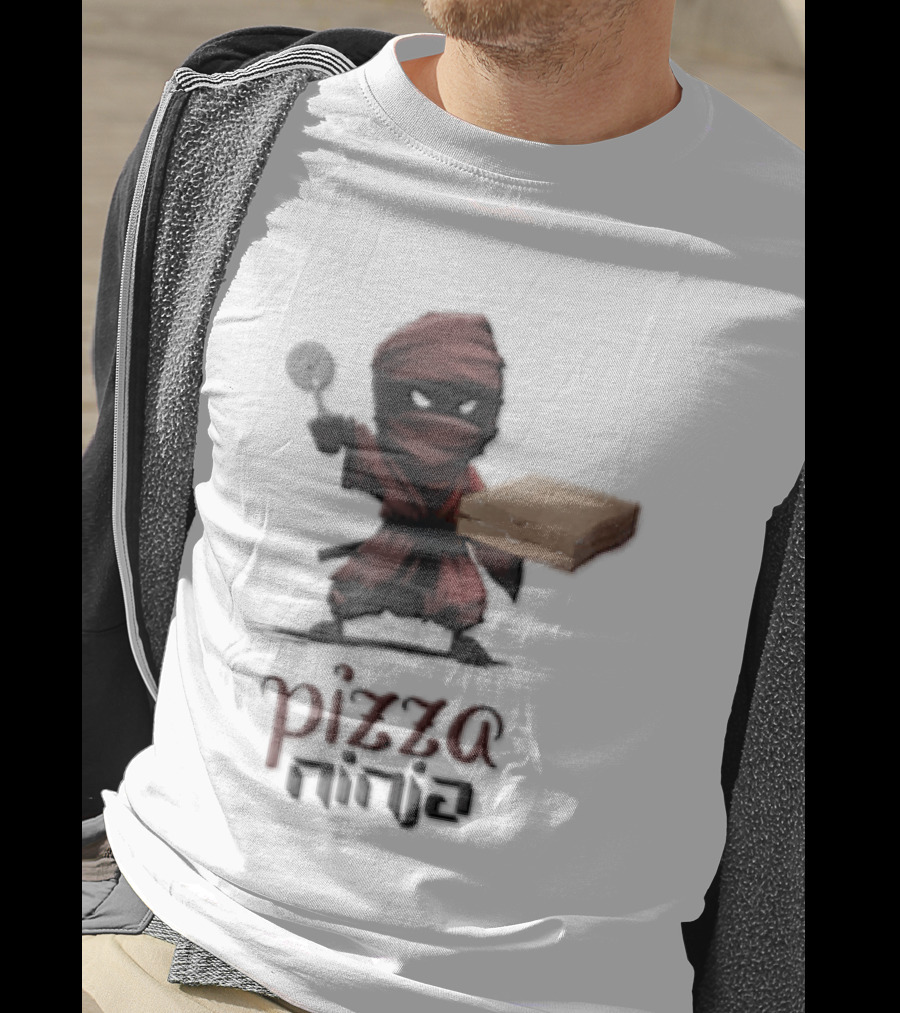 Pizza Ninja Red Masked Cartoon Figure Holding Cardboard Box T-Shirt