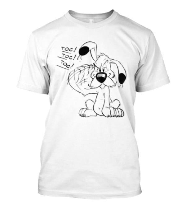 Toc Dogmatix White Dog Knocking Head Cartoon T-Shirt
