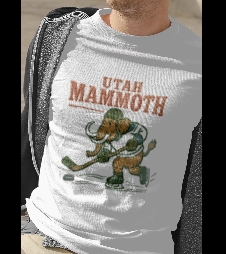 Utah Mammoth Hockey Player Mammoth Playing Hockey T-Shirt