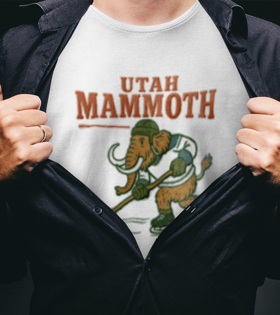 Utah Mammoth Hockey Player Mammoth Playing Hockey T-Shirt