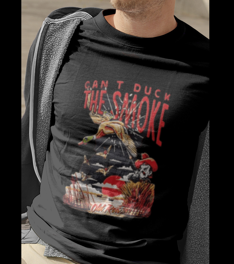 Can't Duck The Smoke Old Row Duck Hunting Scenic Sunset And Cowboy T-Shirt