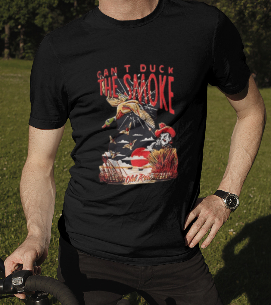 Can't Duck The Smoke Old Row Duck Hunting Scenic Sunset And Cowboy T-Shirt