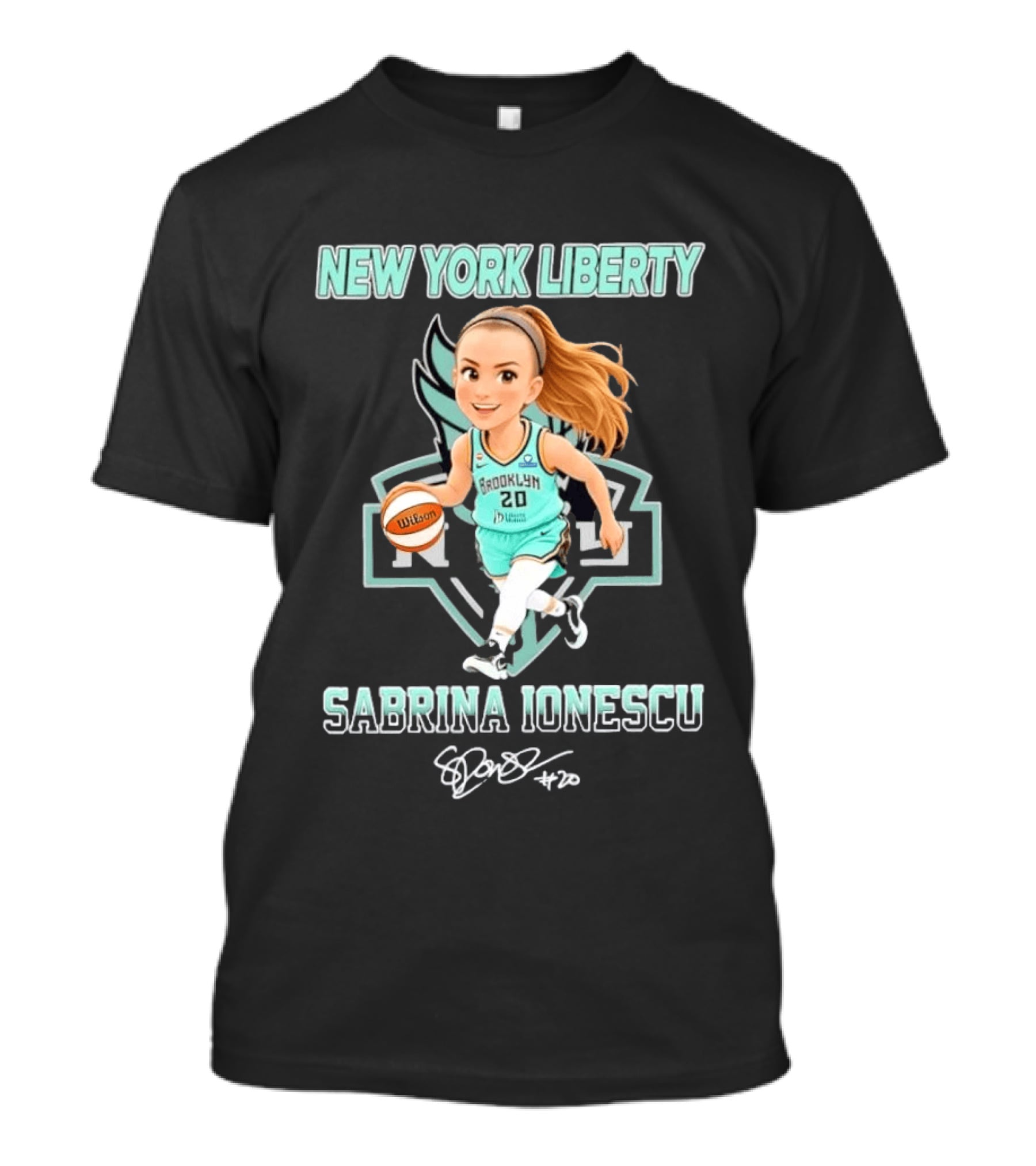 New York Liberty Sabrina Ionescu Brooklyn No 20 Chibi Basketball T-Shirt