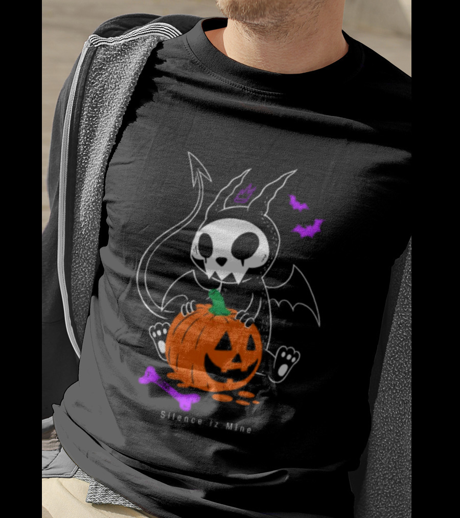 Silence Iz Mine Sim Store Rolling Cradle Black Purple Halloween Characters Pumpkin Bats T-Shirt