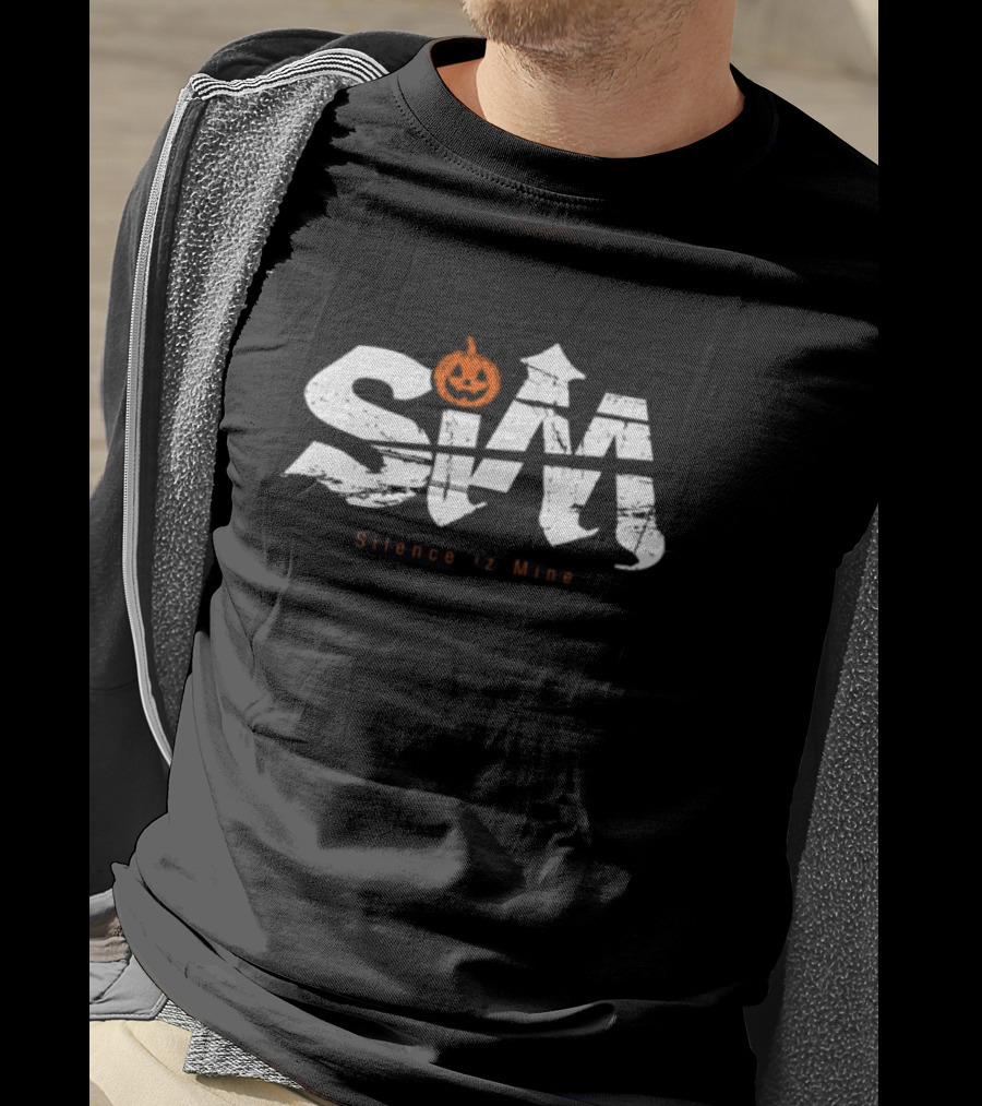 Sim Store Shop Silence Is Mine Rolling Cradle Halloween Pumpkin Design Black White T-Shirt