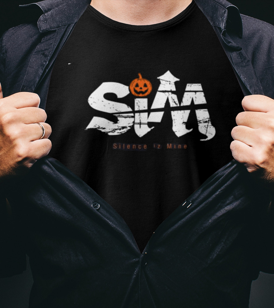 Sim Store Shop Silence Is Mine Rolling Cradle Halloween Pumpkin Design Black White T-Shirt