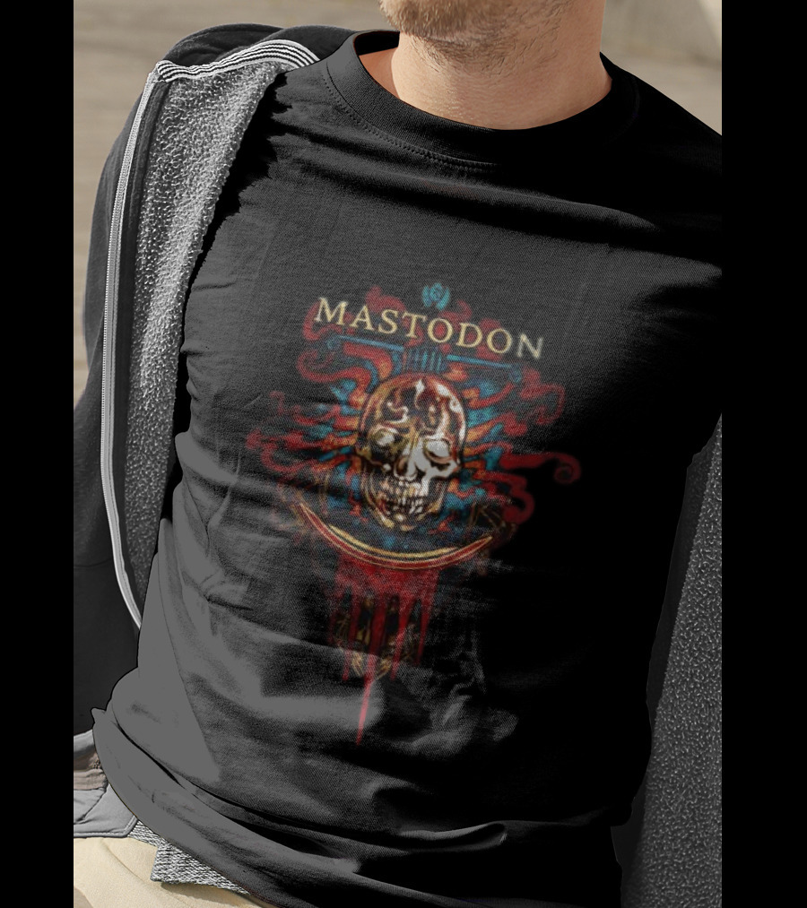 Mastodon Crystal Skull Art Red Blue Flame T-Shirt