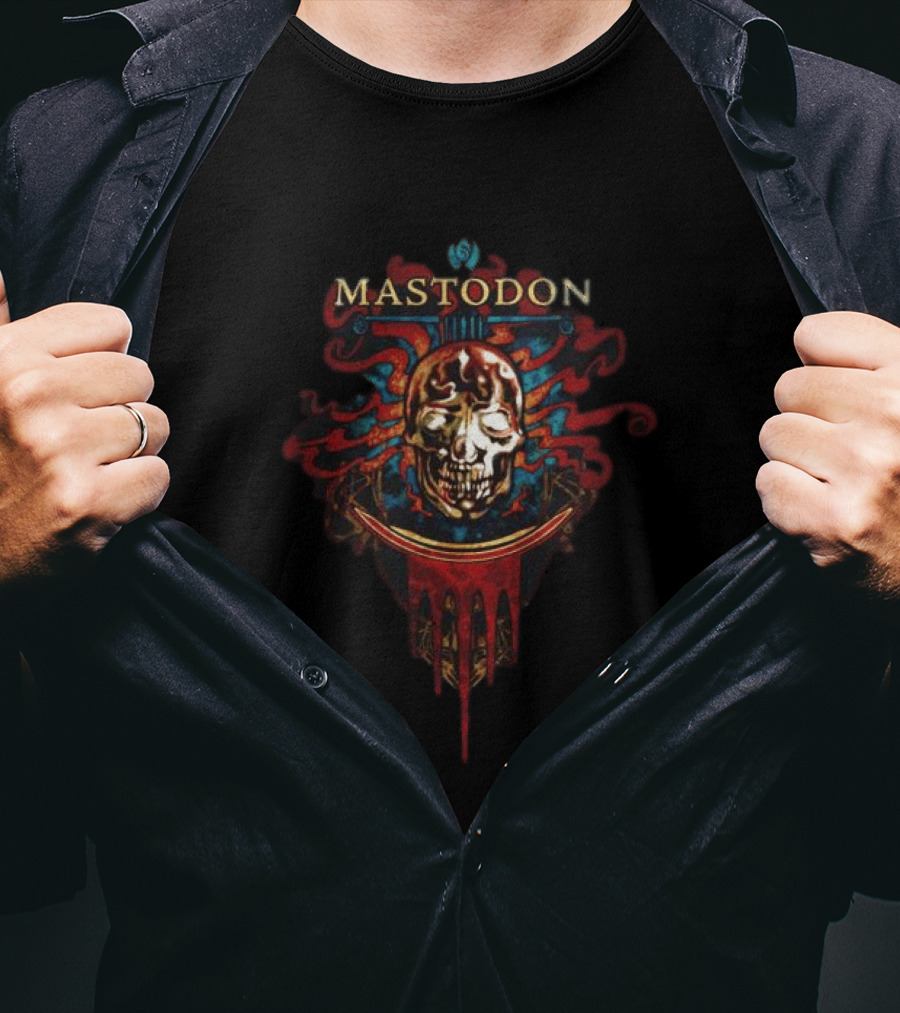 Mastodon Crystal Skull Art Red Blue Flame T-Shirt