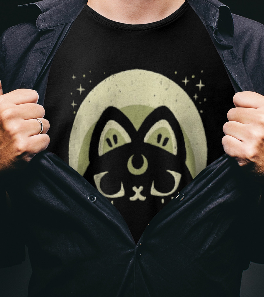 Half Moon Witchy Cat Lunar Magic Mystic Feline T-Shirt