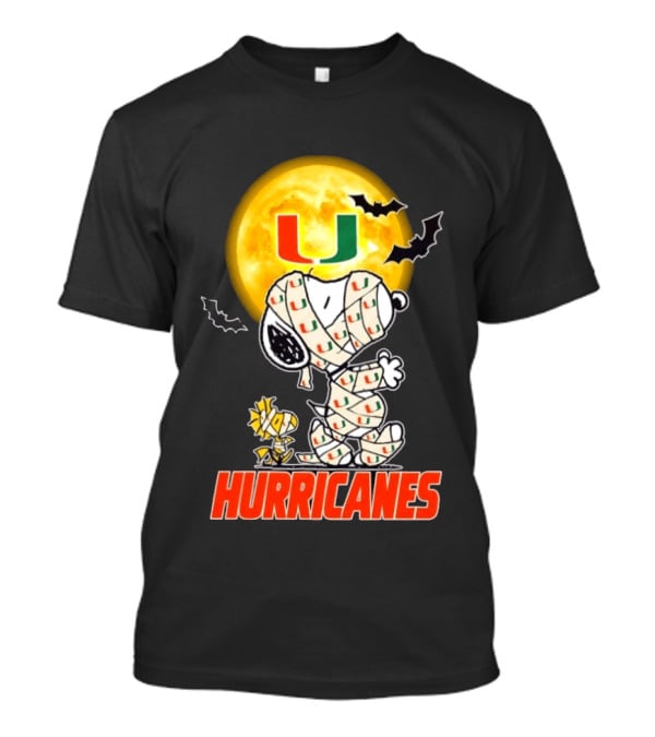 Miami Hurricanes Snoopy Woodstock Mummy Halloween Moon Bats T-Shirt