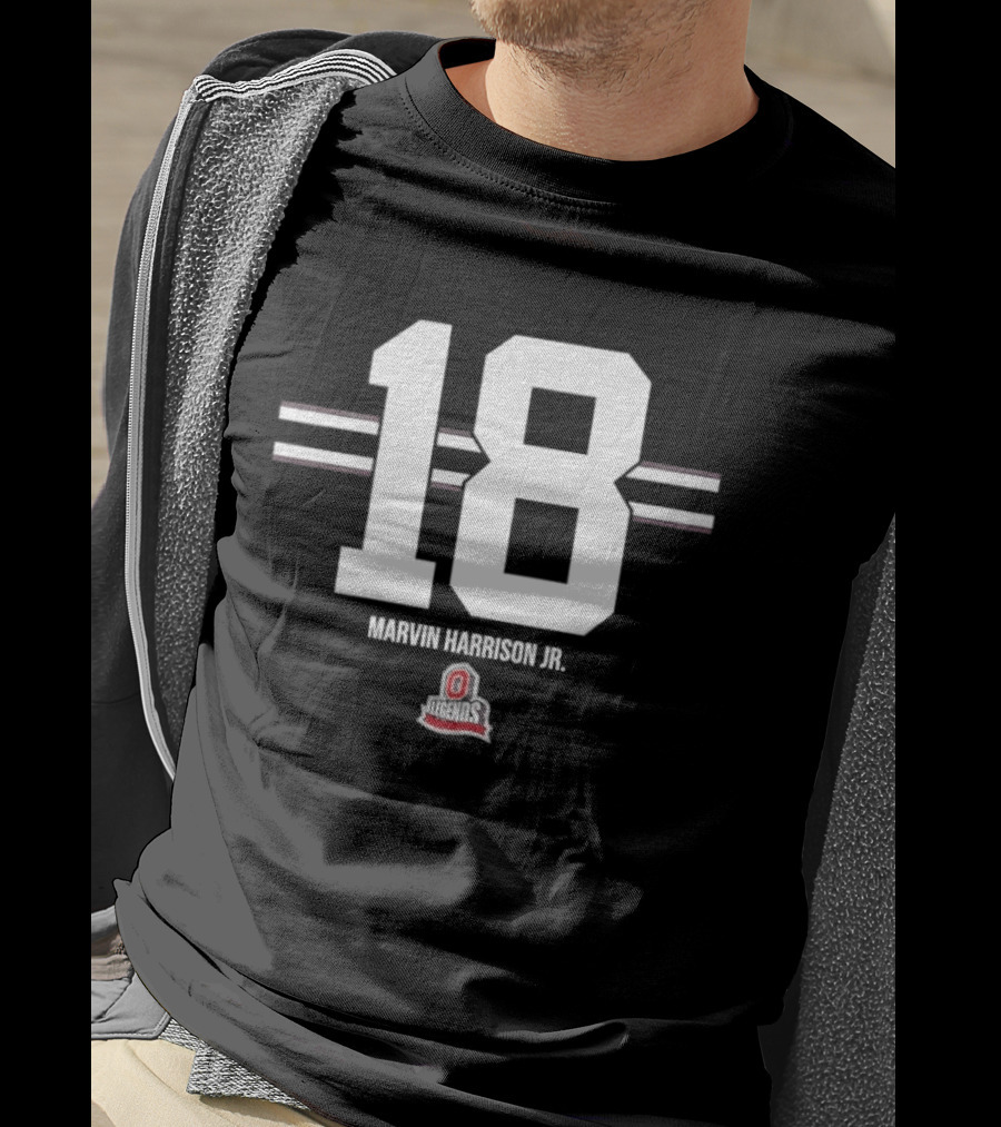 Ohio State Buckeyes Marvin Harrison Jr. 18 Stripe Football T-Shirt
