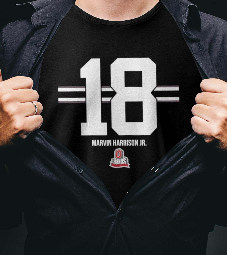 Ohio State Buckeyes Marvin Harrison Jr. 18 Stripe Football T-Shirt