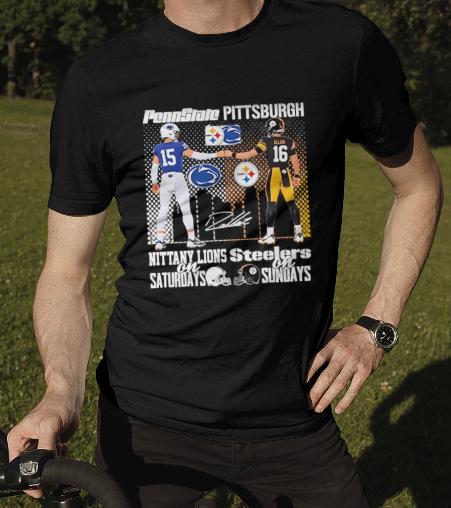 Penn State Nittany Lions Saturdays Pittsburgh Steelers Sundays Skyline Football Rivalry T-Shirt