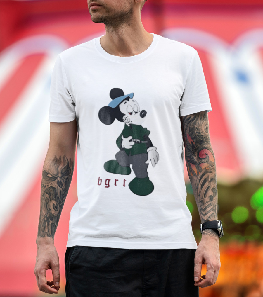 BGRT Cartoon Mouse Green Jacket Syringe Cigarette T-Shirt