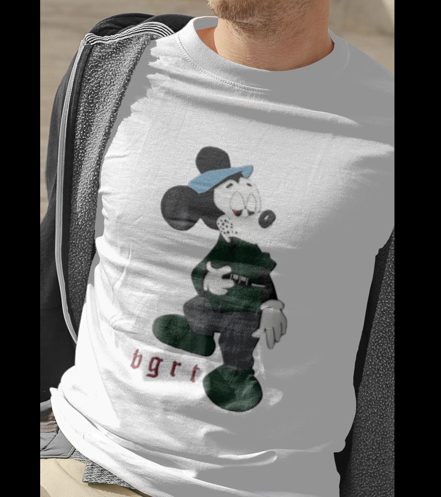 BGRT Cartoon Mouse Green Jacket Syringe Cigarette T-Shirt
