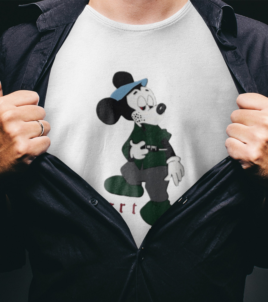 BGRT Cartoon Mouse Green Jacket Syringe Cigarette T-Shirt