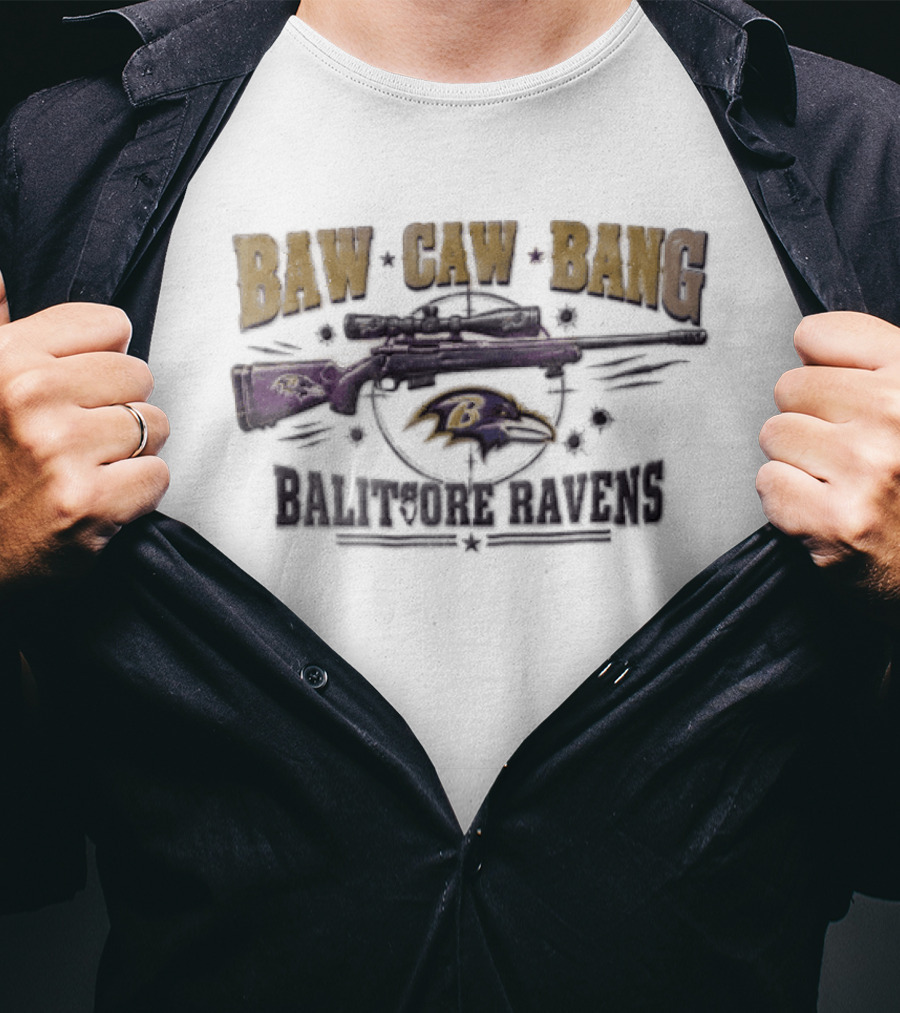 Baltimore Ravens Baw Caw Bang Sniper Rifle Bullet Holes Distressed T-Shirt