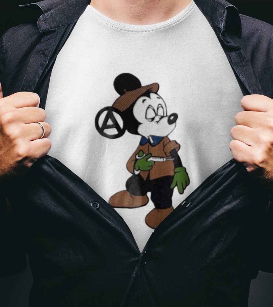 Bootleg Halftone Cartoon Mouse Anarchy Syringe T-Shirt