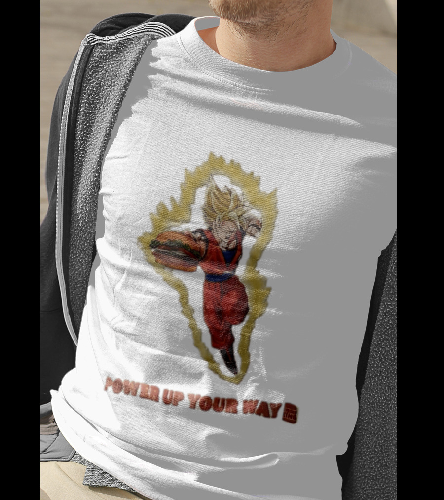 Burger King Power Up Your Way Super Saiyan Goku Holding Cheeseburger Aura T-Shirt