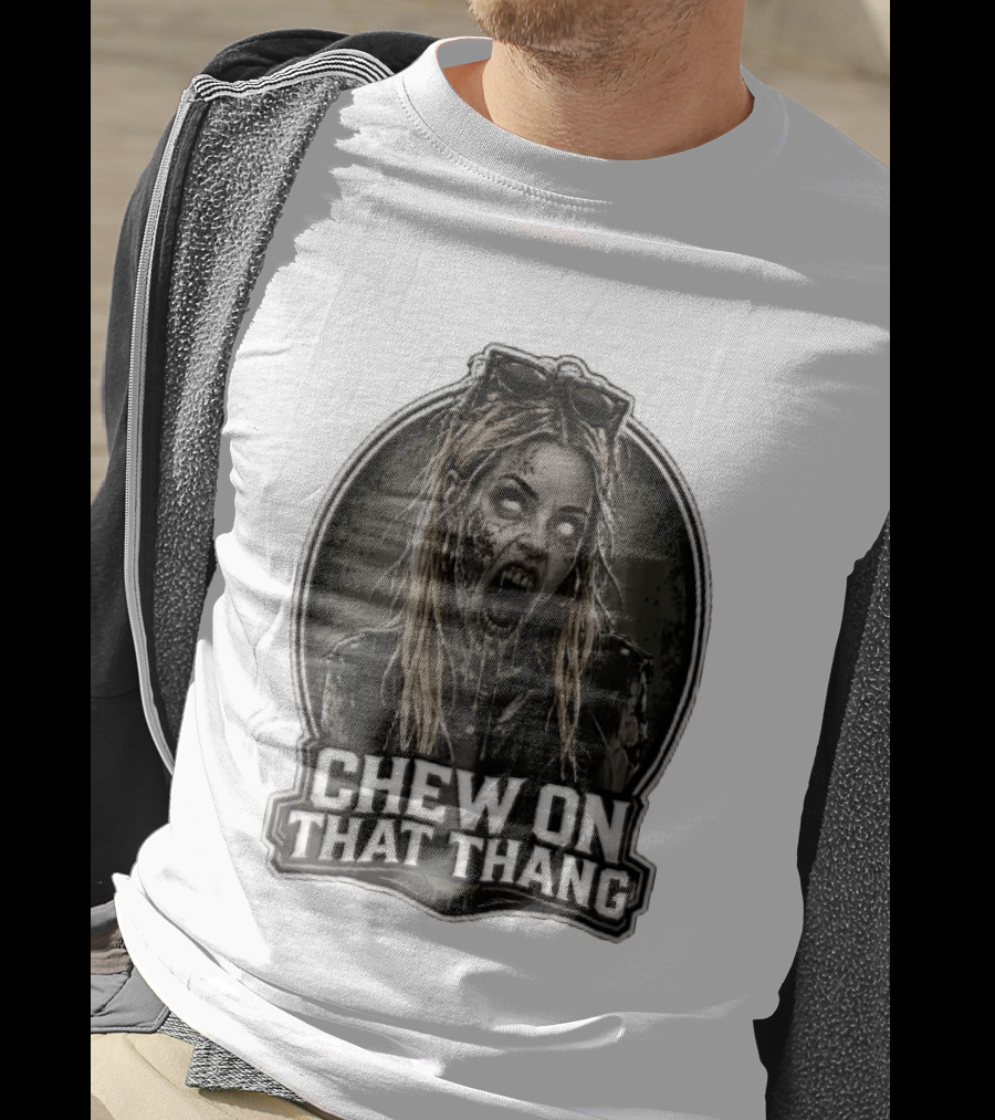 Chew On That Thang Zombie Blonde Woman Open Mouth Green Slime Sunglasses T-Shirt