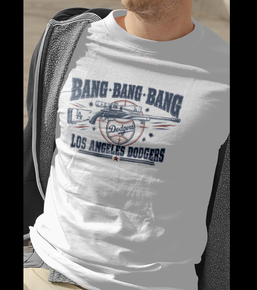 Los Angeles Dodgers Bang Bang Bang Sniper Rifle Scope Target Bullet Holes T-Shirt
