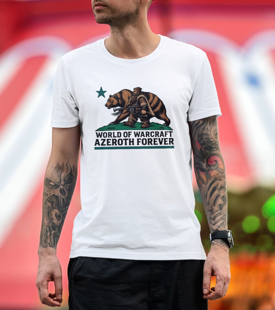 World Of Warcraft Azeroth Forever Dwarf With Bear Companion T-Shirt