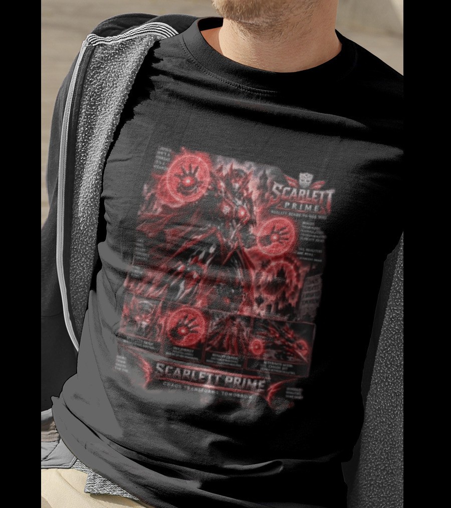Scarlett Prime Reality Bends Red Mecha Chaos Transforms Tomorrow Jet Hex Magic T-Shirt