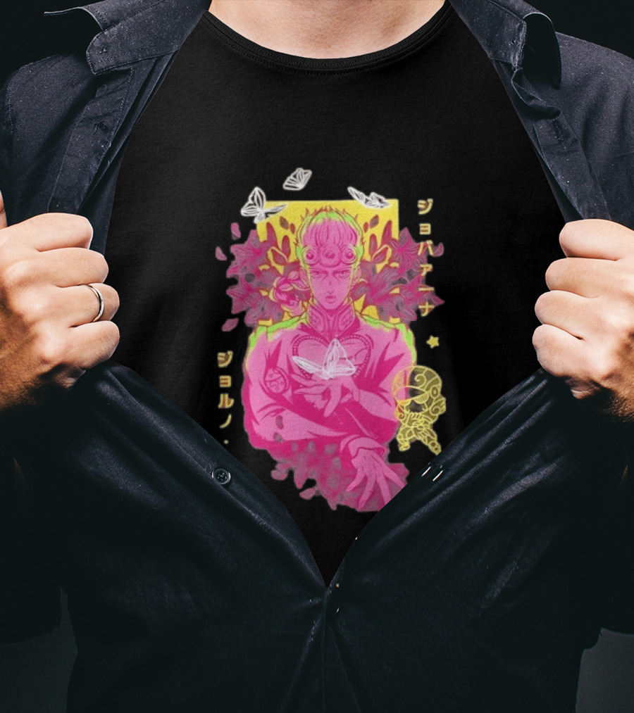 Giorno Giovanna JoJo's Bizarre Adventure Romaji Butterflies Neon Manga T-Shirt