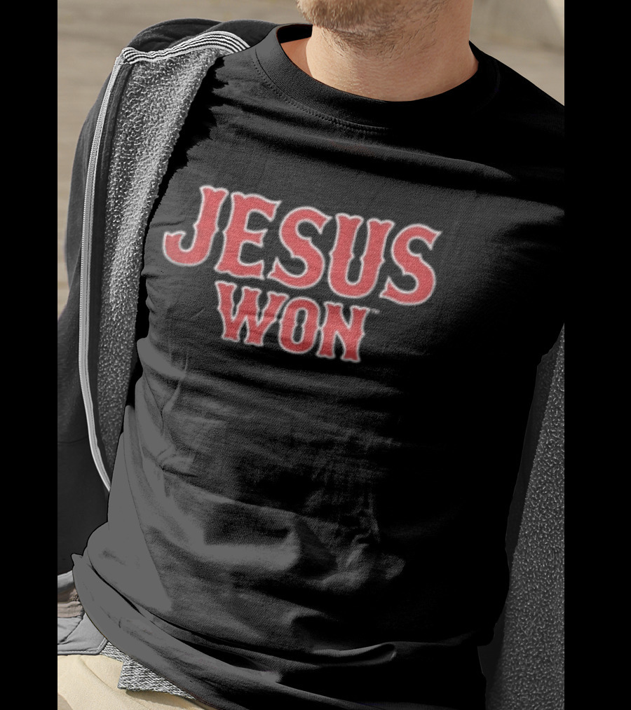 Boston Red Sox MLB Jesus Won Block Lettering Navy White T-Shirt