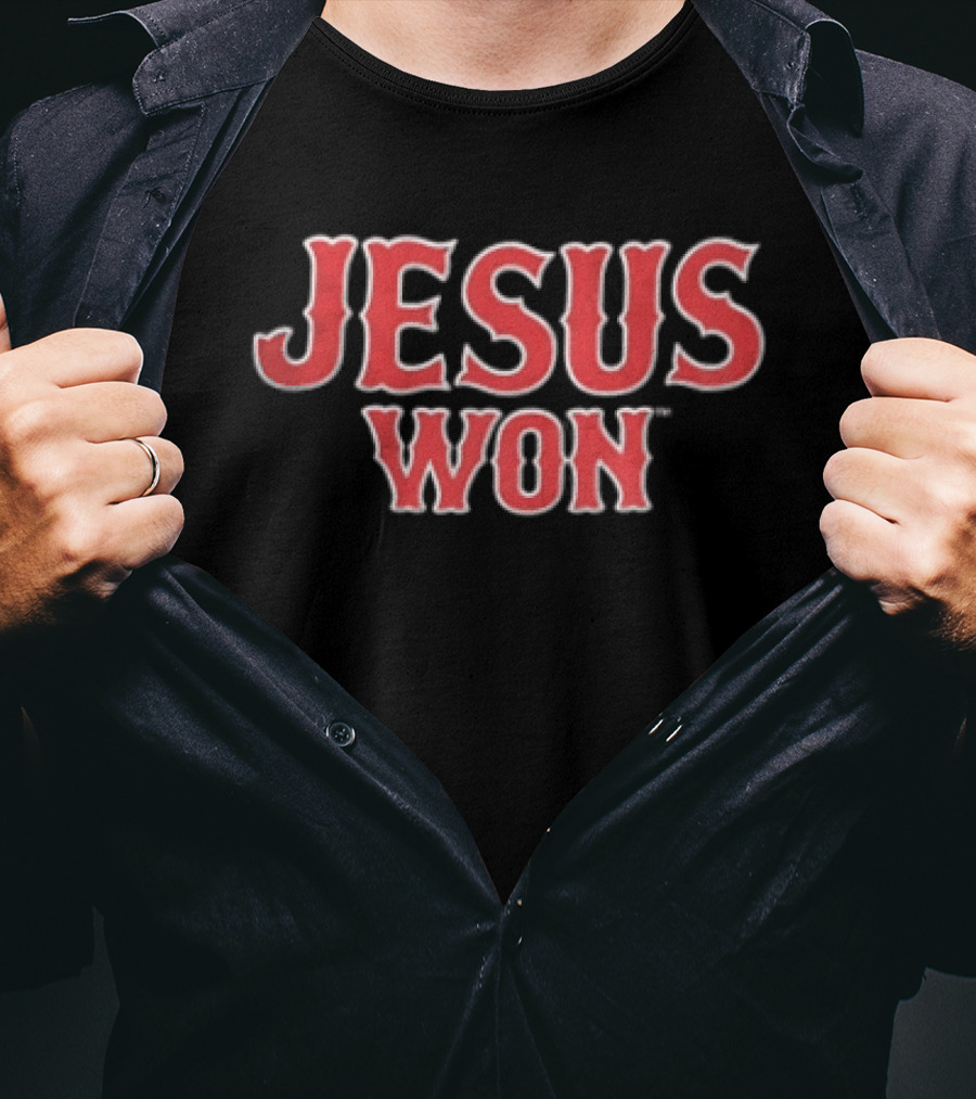 Boston Red Sox MLB Jesus Won Block Lettering Navy White T-Shirt