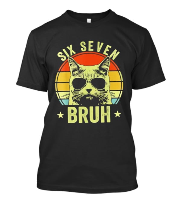 Six Seven Bruh Retro Cat Sunset T-Shirt